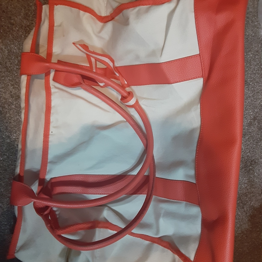 Canvas Tote Extra Large Bag Beach Natural / Coral - Picture 9 of 10